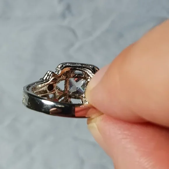 Vintage Retro Art Deco Silver Filigree and CZ Ring Size 10 - Picture 10 of 15